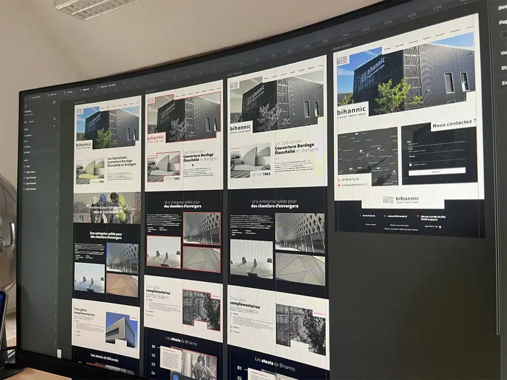 Écran affichant la conception de plusieurs maquettes de sites web modernes.